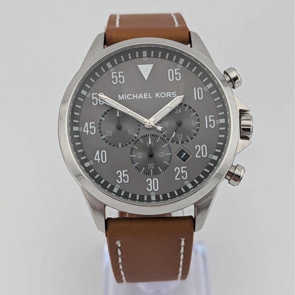 Michael Kors Gage MK8616 Chronograph 44mm Gray Dial Leather Watch
